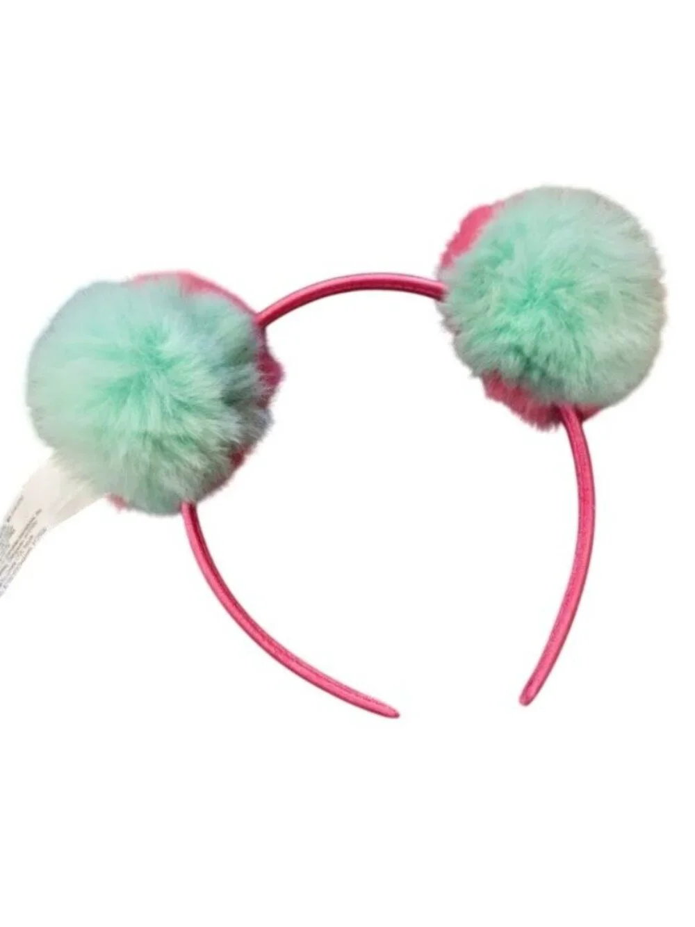 Girls Pom Pom Headband Pink Mint Green Fuzzy Pink Satin Coverage Soft Girl Whims